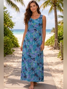 Papillon Blanc Blue & Purple Floral Maxi Swim Cover-Up/Dress